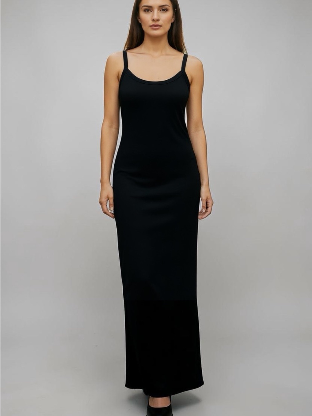 Sleek Black Maxi Dress with Slim Straps